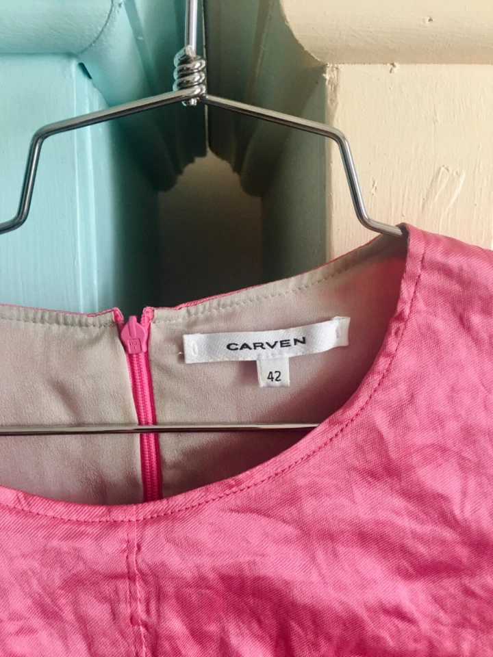 Carven дизайнерский новый Барби розовый металлический гофрированный атласный длинным рукавом платье размер 42 - Изображение 4 из 4