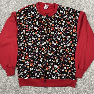 Jerzees Jacket Women L Vintage USA Made Black Red Gambler Vegas Slots 90s Flashy