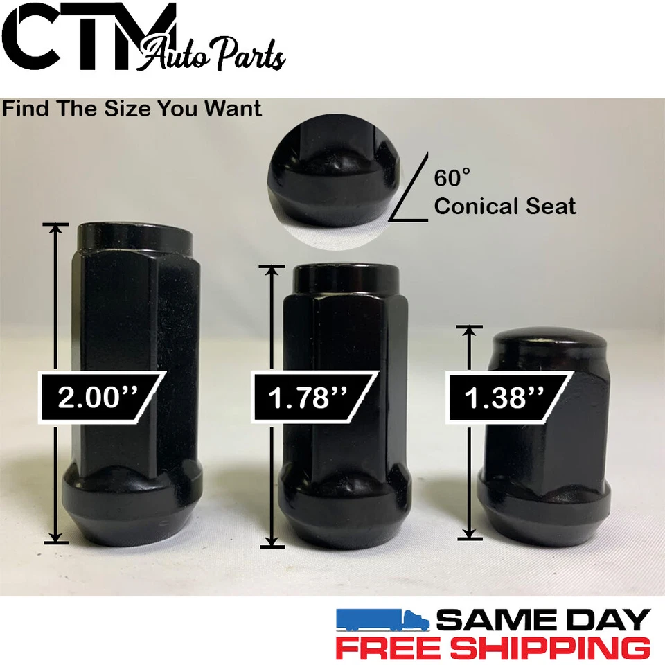 20PC FORD BLACK CONICAL SEAT 1/2-20 WHEEL LUG NUTS BULGE ACORN FOR FORD MODELS - Image 2 of 2