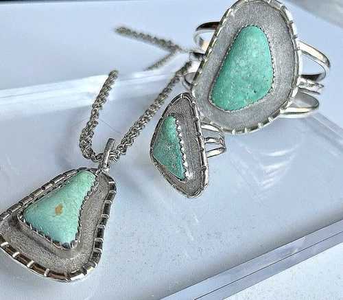 Turquoise Sterling Silver Jewelry Necklace Ring Cuff Unique Vintage Boho Western