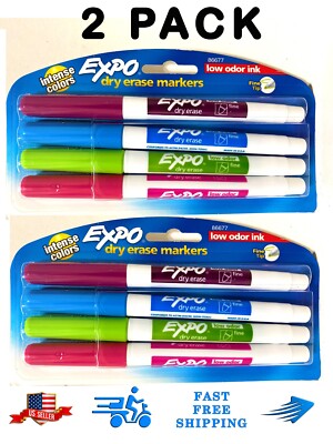 2 PACK Expo Dry Erase Markers 4 Pk (8) Fine Tip Intense Color Low Odor Ink