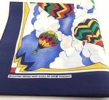 21" WAMCRAFT Blue Hot Air Balloons Balloon Bandana Handkerchief USA Vintage