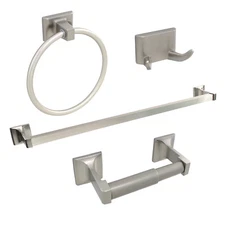 Brushed Nickel 4 Piece Bathroom Hardware Accessories Set with 24" Towel Bar