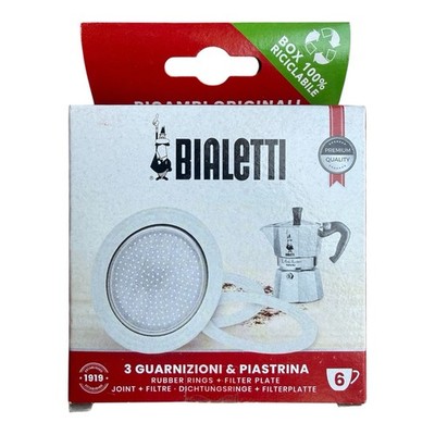 Bialetti Spare Parts, Includes 3 Gaskets and 1 Plate, 6 cups, silver Box Damage