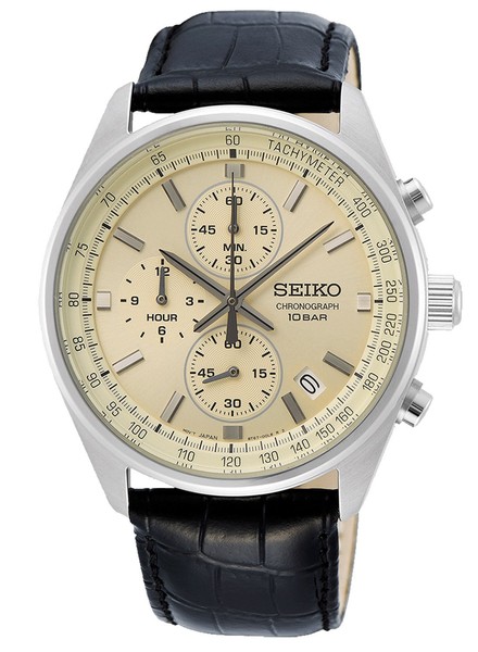 Seiko Herrenuhr Chronograph Mit Lederband Schwarz Chrono SSB383P1-image