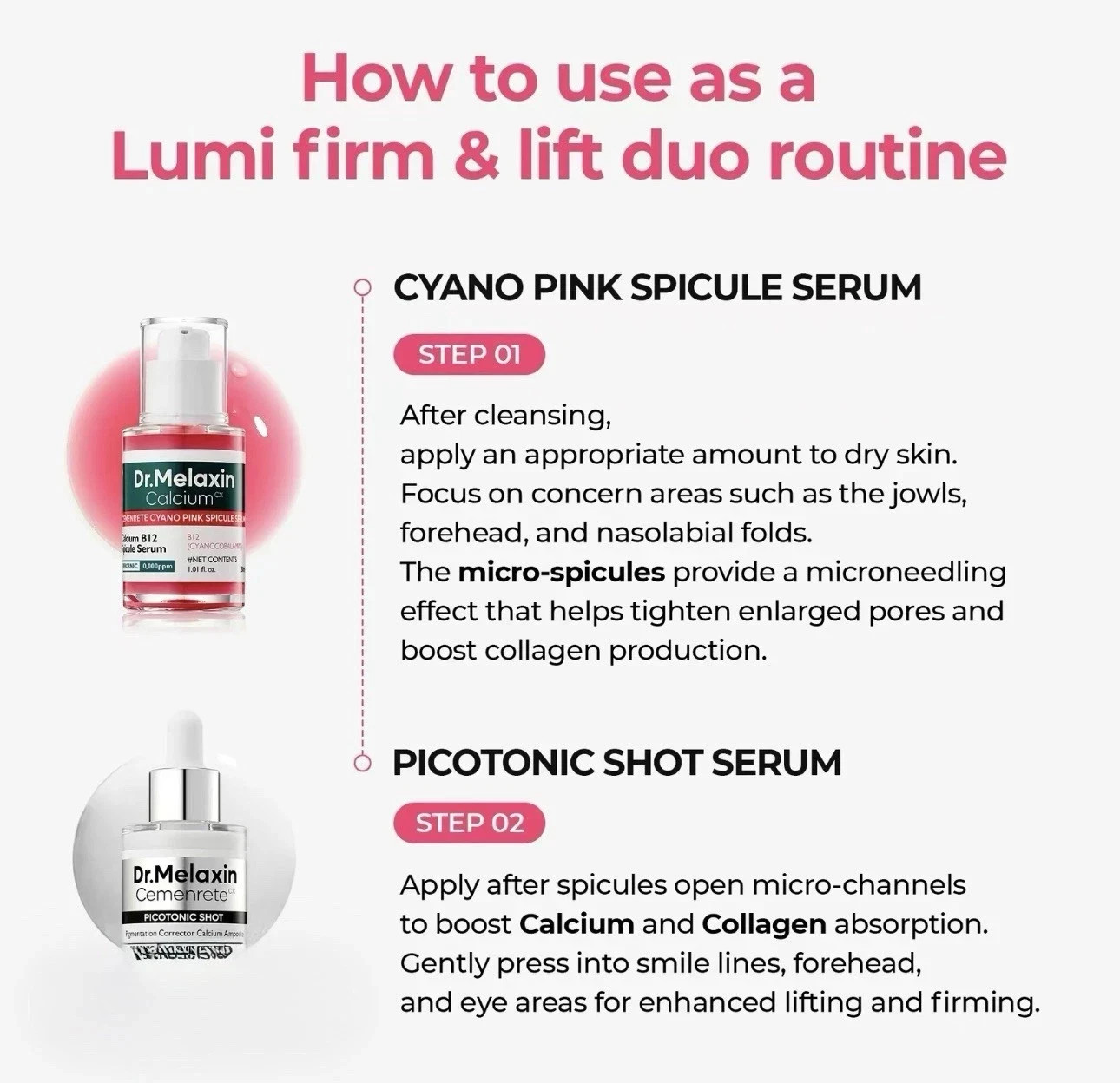 Dr.Melaxin Cyano Pink Spicule & Picotonic Serum Duo &ndash; 1.01 oz, Korean Skin Care