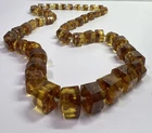 ANTIQUE VINTAGE BALTIC AMBER NECKLACE GRADUATED SQUARE CUT BEADS 33" LONG