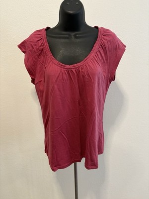 Loft Pullover Top Blouse Women medium Round Neck Cap Sleeves Maroon