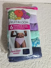 FRUIT OF THE LOOM COTTON HI-CUTS PANTIES MULTI COLOR 6 PAIRS WOMEN'S SIZE 8/XL
