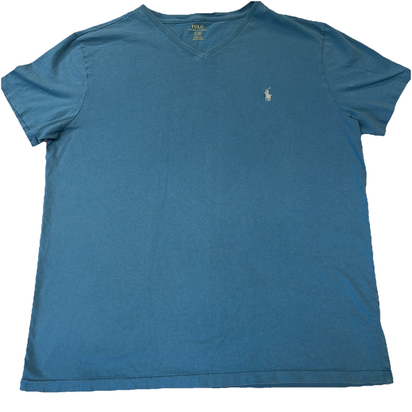 PONY Polo Ralph Lauren T Shirt Grande Uomo Verde Teal Blu Manica Corta Scollo a V