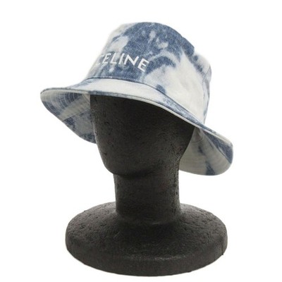 CELINE Blue Cotton Bucket Hat Logo Embroidery S Men's 5cm/2in AB Condition