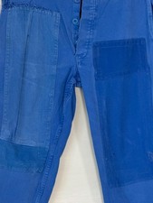 35 French Vintage blue workwear pants trousers distressed Patched mends repairs