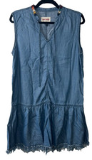 DRIFTWOOD M SHAYE DENIM DITZY GARDEN TENCEL DRESS BOHO RAW HEM COTTAGE Boho D43