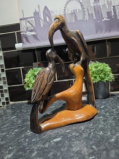 Antique Wooden Sculpture Crane/stork birds Carved from one piece of wood RARE.