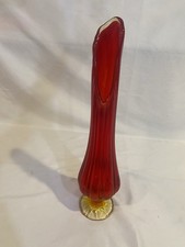 Vintage L.E Smith Amberina Glass Swung Vase     14 1/2  Height