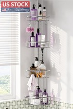 US Stock Corner Shower Caddy Tension Pole 4 Tier 47-121in Stainless Silver