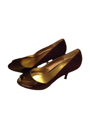 Enzo Angiolini Burkina Brown Suede &Leather Peep Toe Pumps Heels Shoes Size 9.5M