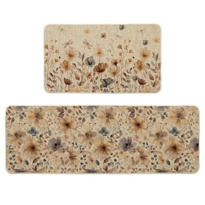  Floral Flowers Spring Kitchen Mats Set of 2, Home Decor Low-Profile Kitchen 