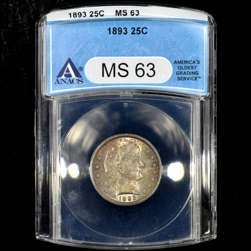 1893 BARBER QUARTER ✪ ANACS MS-63 ✪ 25C SILVER COIN UNCIRCULATED UNC ◢TRUSTED◣