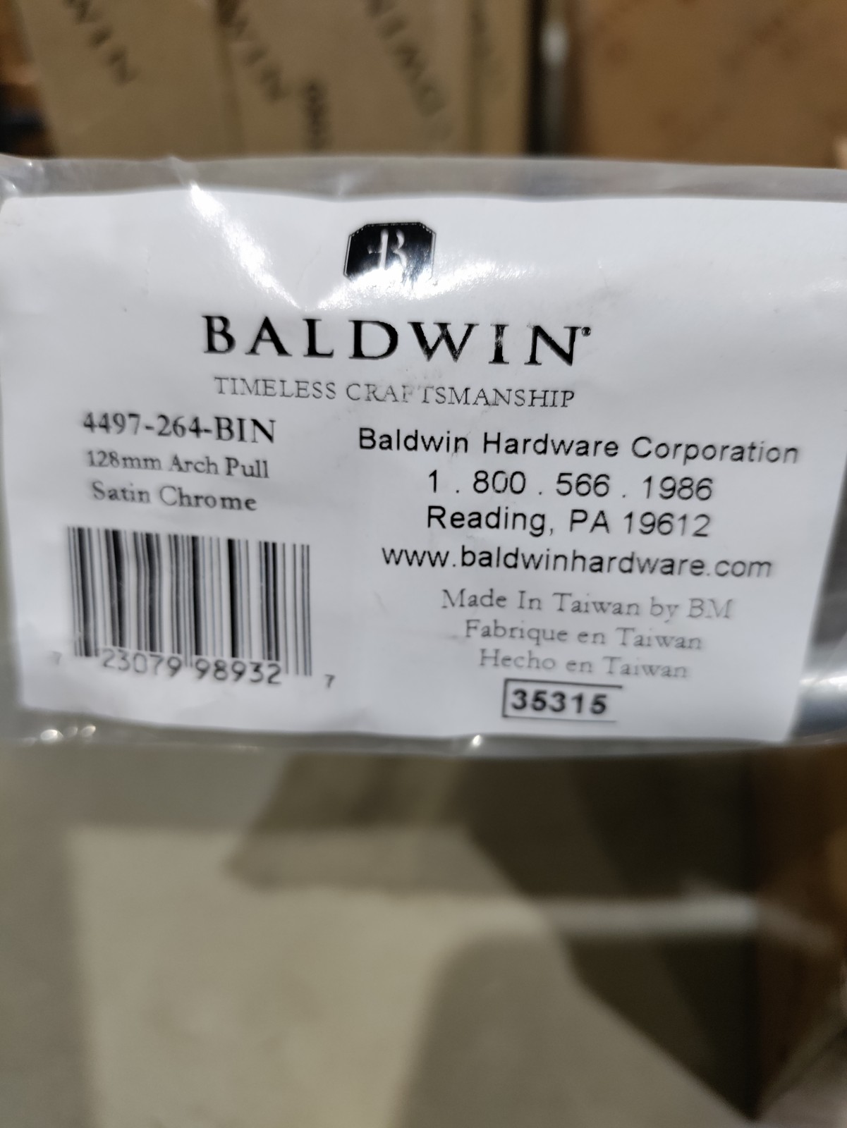 Product Tag Data Baldwin 4497-264-BIN 128mm Arch Pull Satin Chrome 723079989327| eBay