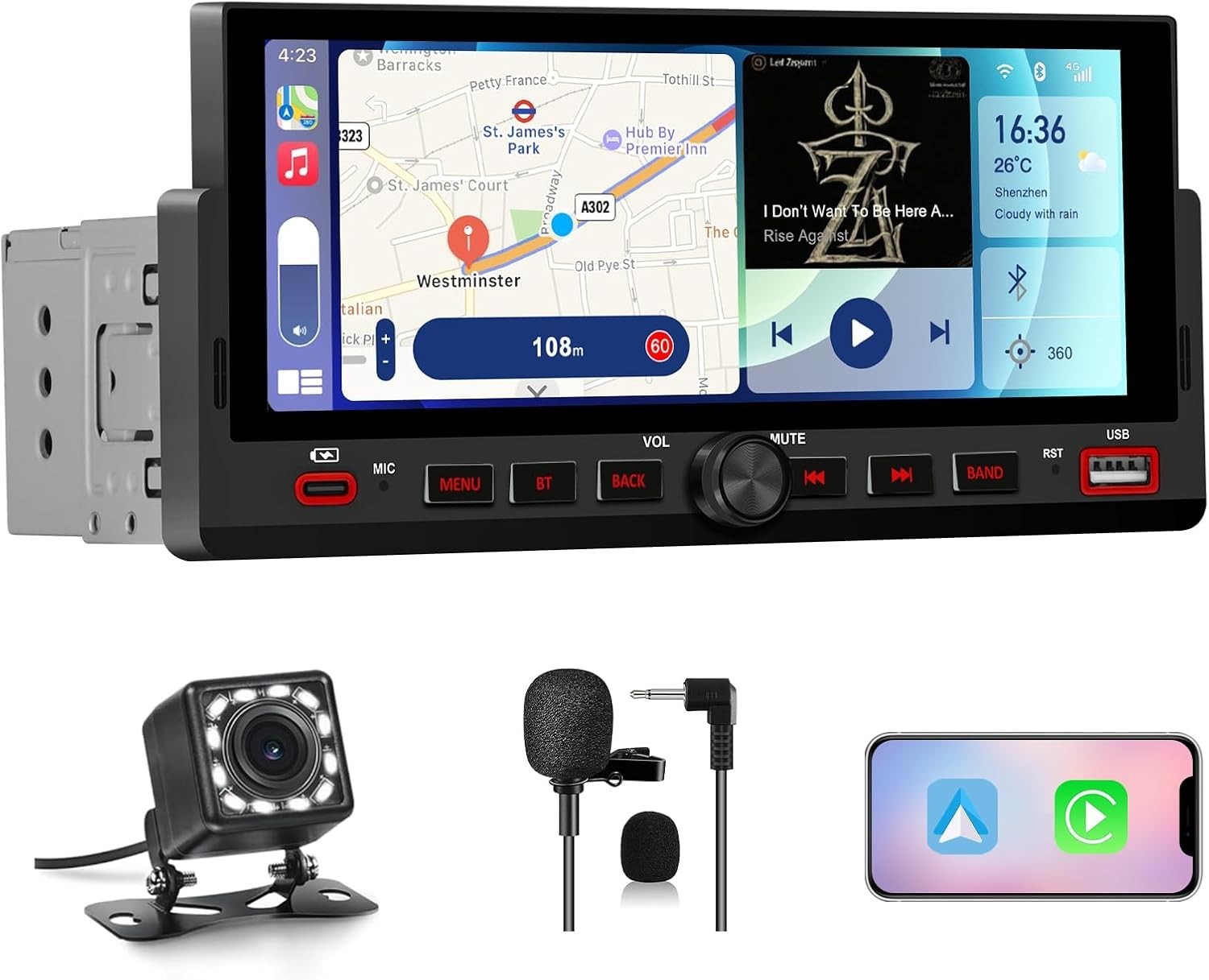 Radio Auto 1 DIN 6.86" IPS Touchscreen Wireless Carplay Essenziale