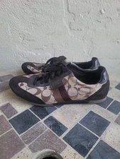 Coach Kelson Signature Sneakers Womens Size 7M Brown Suede Canvas Shoes 