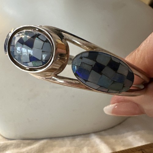 Jay King 925 Sterling Silver Reversible Micro Opal & Turquoise Cuff Bracelet VTG - Picture 11 of 11