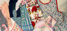 VTG LOT 9 APRONS KITCHEN GINGHAM FLORAL DUTCH GIRL STRIPES HALF SMOCK RARE