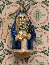 Old World Christmas Glass Ornament Blue Santa  NOS