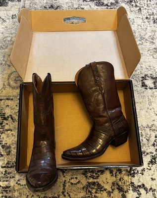 Black Jack Sport Rust Brown Gator Belly Longhorn Inlay Men Size 8 Cowboy Boots