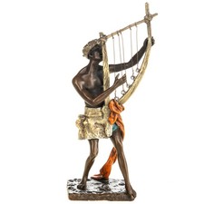 Bronze Sculpture of an Arab musician with a harp Vienna Art after Franz Bergman