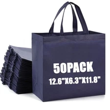 50 Pcs Reusable Non Woven Shopping Bags Large Foldable Tote Grocery Handbag