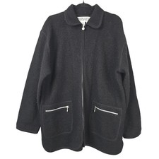 Bernardo Coat Womens Medium Black Wool Zip Front Pockets Unlined Relaxed Fit