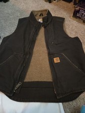 Carhartt Dark Brown Canvas Vest V33 DKB Sherpa Lined Men's Large