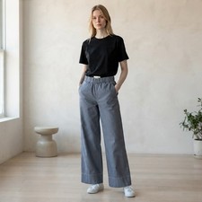 Everlane EUC Blue White Pinstripe Organic Cotton Elastic Waist Wide Leg Pants S