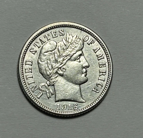 1916 BARBER DIME AU-BU DETAIL