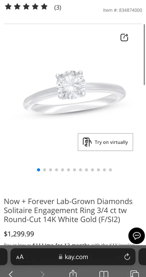 Anillo de compromiso de diamantes Kay Jewelers Foto 2 de 3