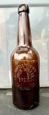 FRED MILLER BREWING CO. BLOB TOP BEER BOTTLE MILWAUKEE WISCONSIN OVAL AMBER