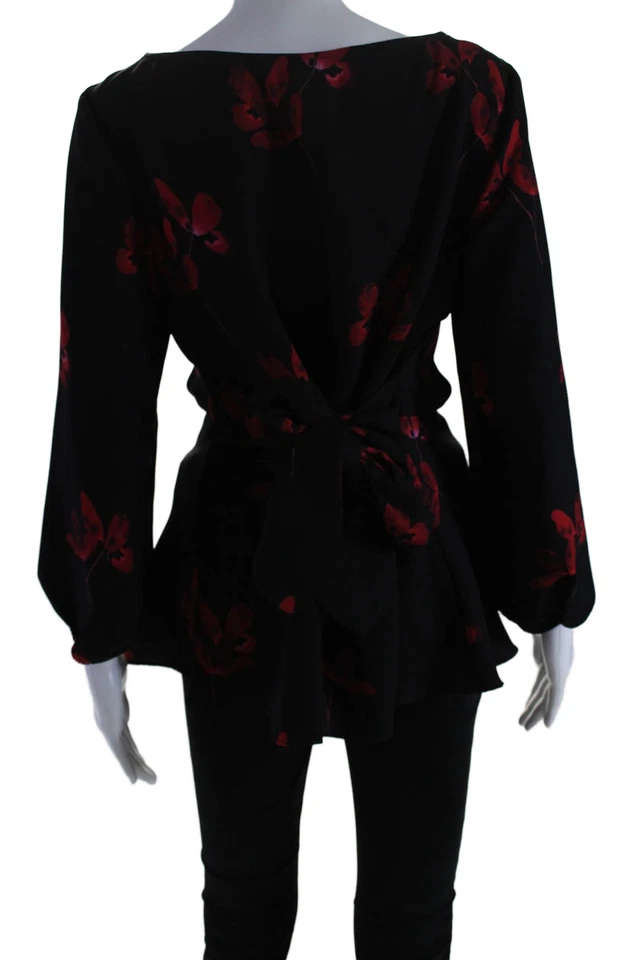 Blusa Shoshanna Mujer Manga Larga Estampado Floral Corbata Cintura Peplum Negra Talla M Foto 3 de 4