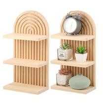 Bohemian Wall Shelf - 3-Tier Retro Wood Stora...