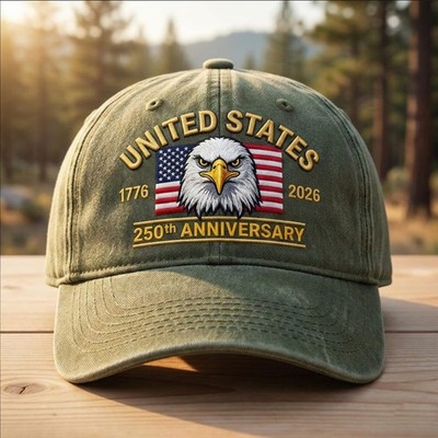 250th Anniversary Hat: Custom Embroidered Eagle USA Cap