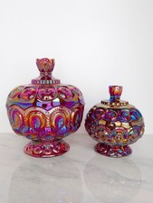 Vintage LE Smith Glass Moon And Star Red Carnival Small Candy Dish ??