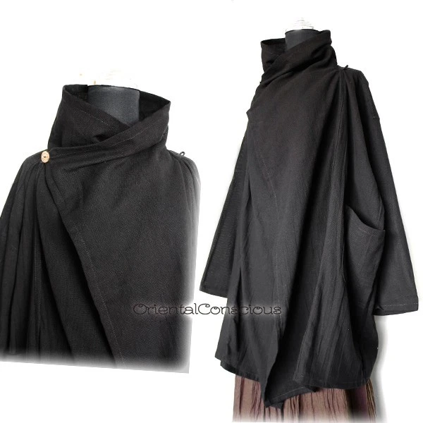 Свободный шеи Haori верхний хлопок коричневый богемное Японии хиппи хиппи азиатский этнический богемный - Изображение 2 из 4