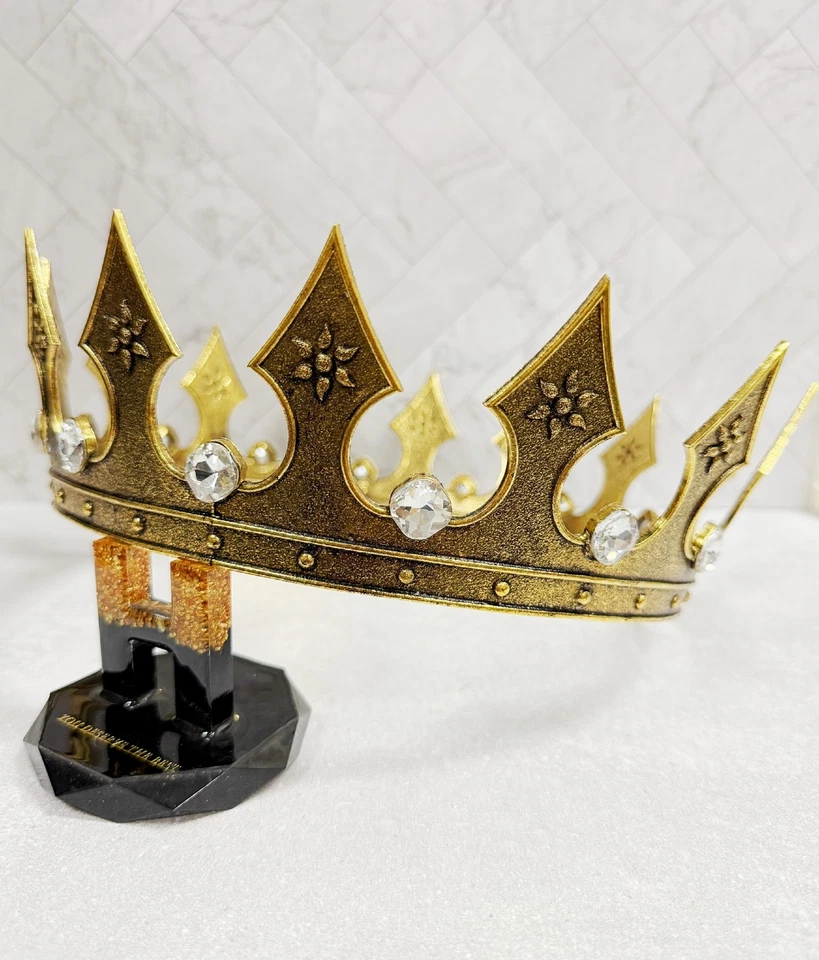 Regal Gold Crown, Royal Renaissance Crown, Medieval Costume, Clear Stone Crown - Image 3 of 4