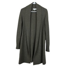 Kinross Cashmere Open Front Cardigan M Green Longline Drape Front