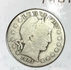 1901 US Barber SILVER Half Dollar "Philadelphia" Mint! Old US Coin!