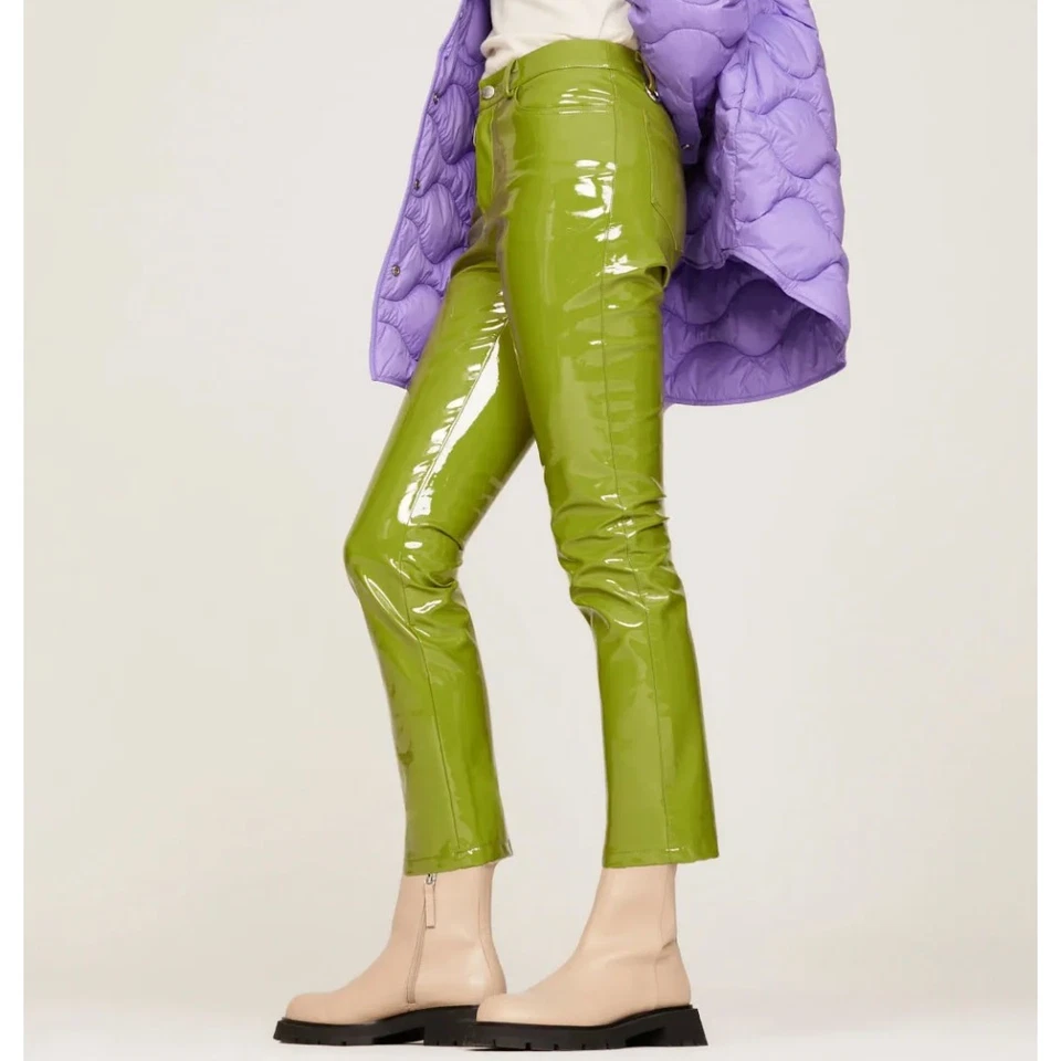 Pantalones Simon Miller Verde Imitación Cuero Talla 28 Brillante Recto Punk Diseñador $400 Foto 2 de 4