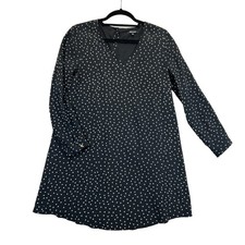 Madewell Silk Dress Womens S Black Star Print Long Sleeve A Line Button Back