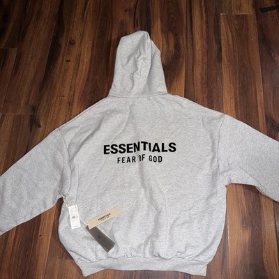 Essentials Fear of God Men's Gray Pullover Hoodie Logo, Long Sleeve Size M