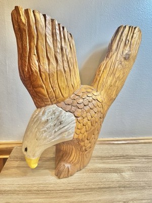 Rustic Wooden Bald Eagle Carving 11.5 x11.5 (Americana) Sculpture